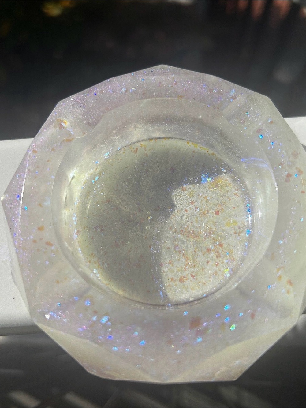 Iridescent Faceted Resin Trinket Dish - Opalescent White